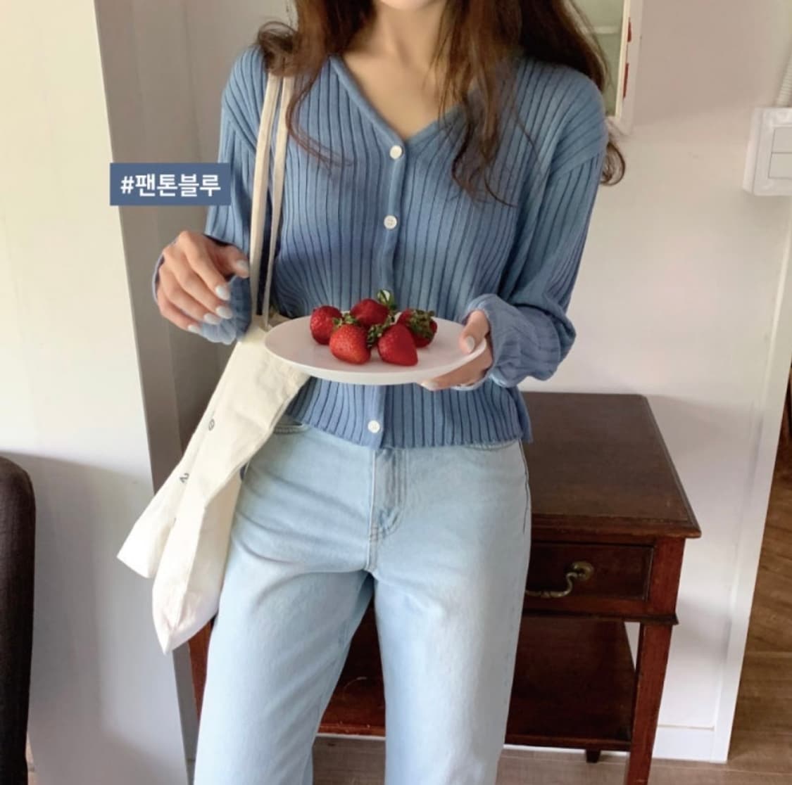 (미착용) 98도씨 오가닉 골지 린넨 가디건 팬톤블루 봄 여름옷 새상품 상품이미지2