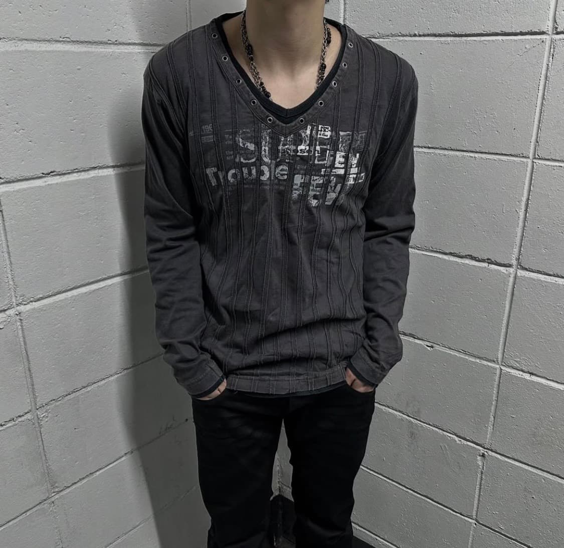 펑크 프린팅 롱 슬리브 긴팔티셔츠 상품이미지1