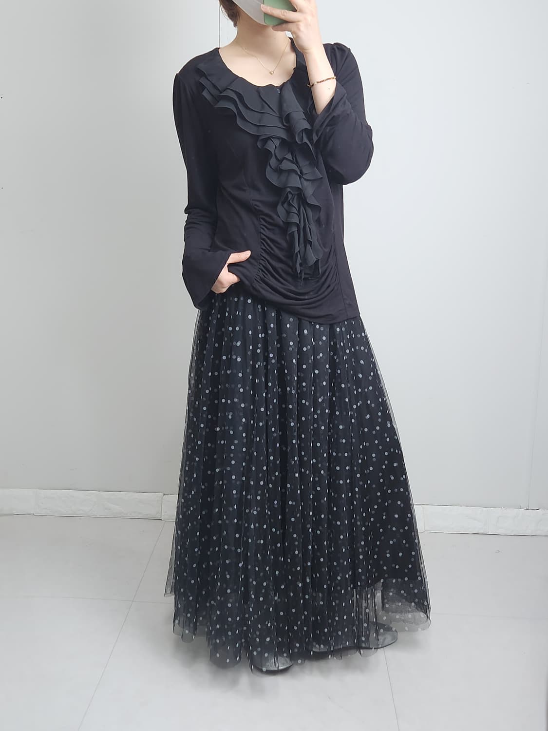 도트 샤 롱 스커트 상품이미지2