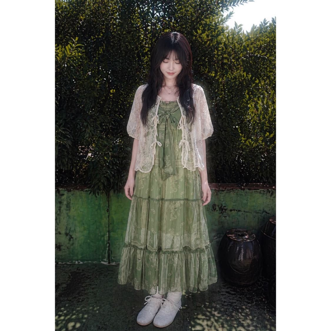 연두색 원피스+가디건 set 상품이미지1