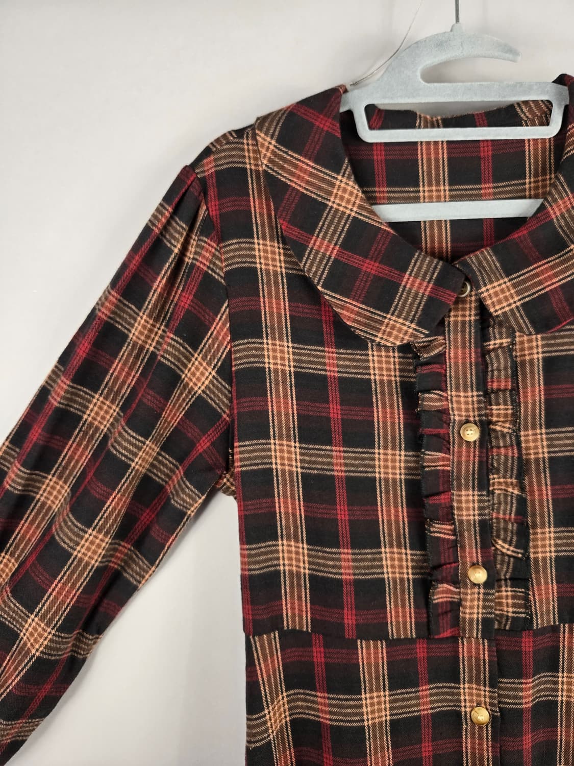 [무료배송]반에이크 F 여성 둥근카라 체크 롱 플레어 원피스 상품이미지3