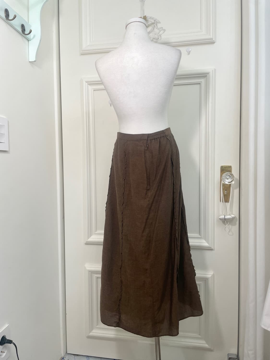 brown mini ruffle point mori long skirt 상품이미지2