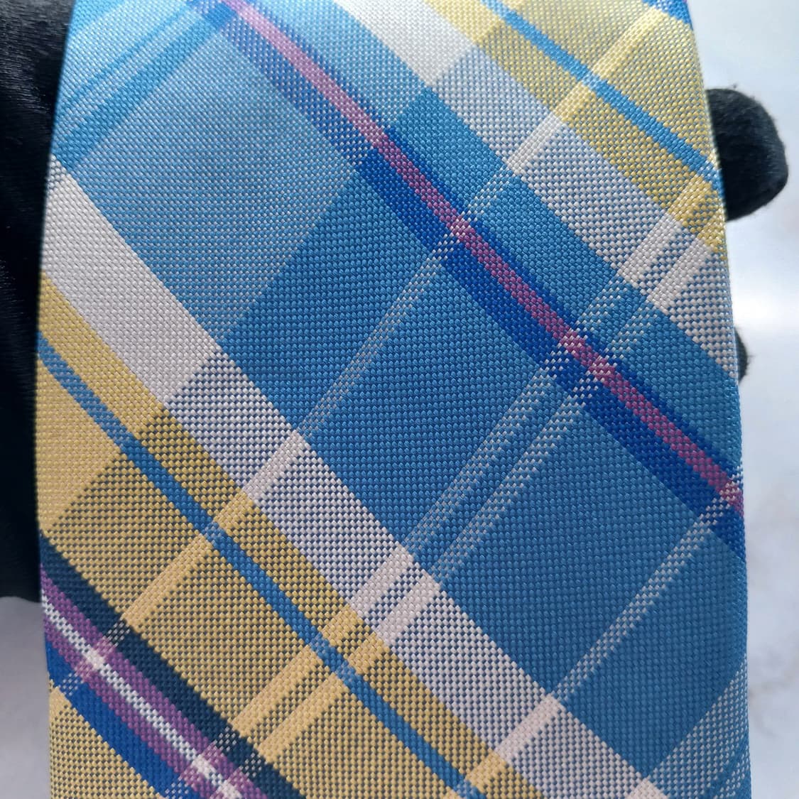 노티카 실크 블루&옐로우 체크 넥타이 8.5cm A+등급 A18481
 상품이미지5