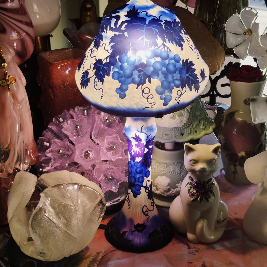 80s 엔틱 불투명 포도 나무 머쉬룸 스탠드 램프 상품이미지7