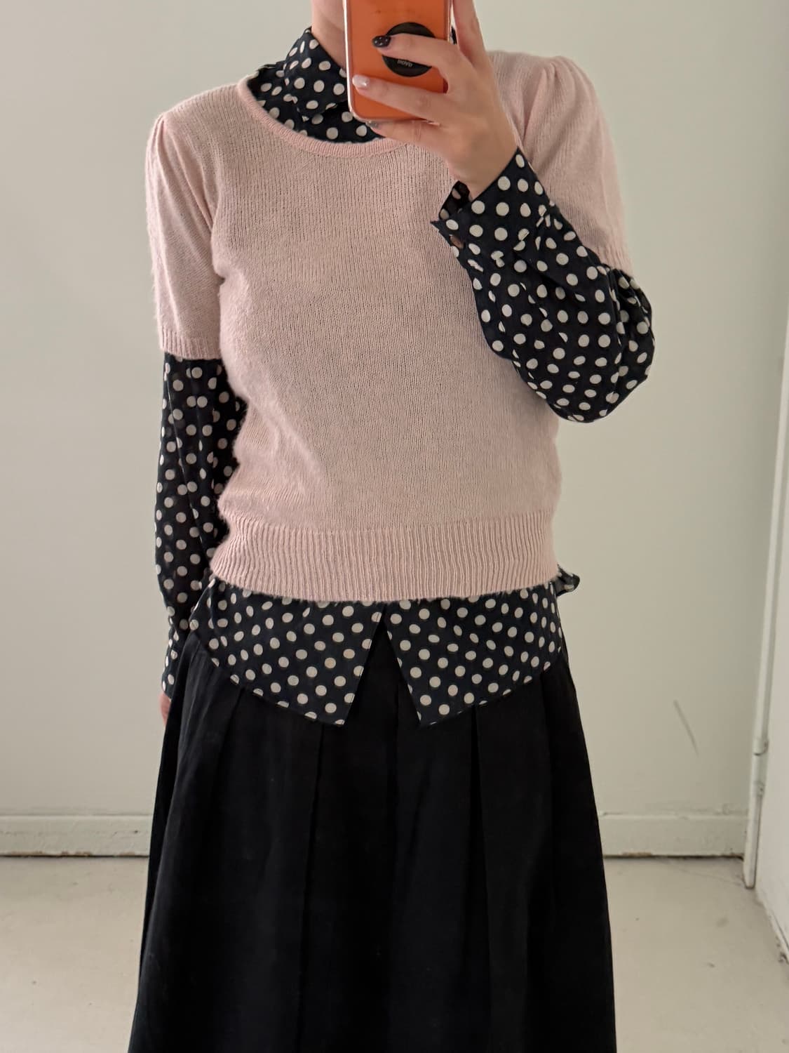 일본빈티지 네이비핑크 도트 레이어드 세트 상품이미지1