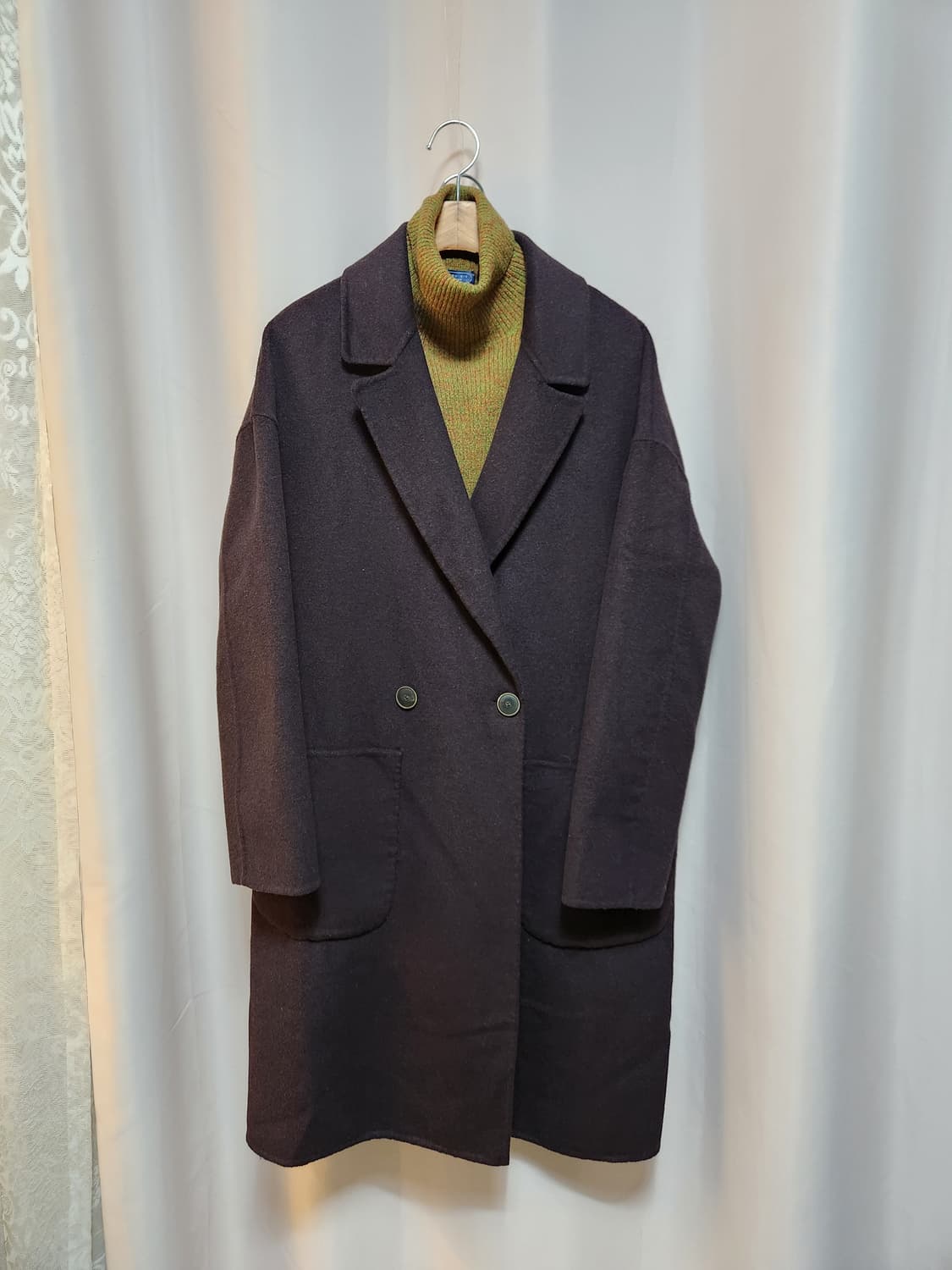 톰보이 오버핏 더블 퍼플 모직 코트 상품이미지1