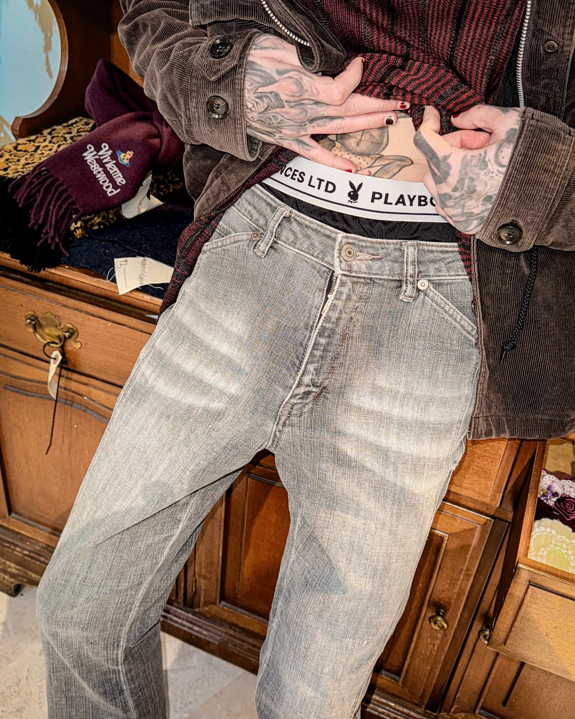 Grey Wash Denim Boot-cut Pants 상품이미지2