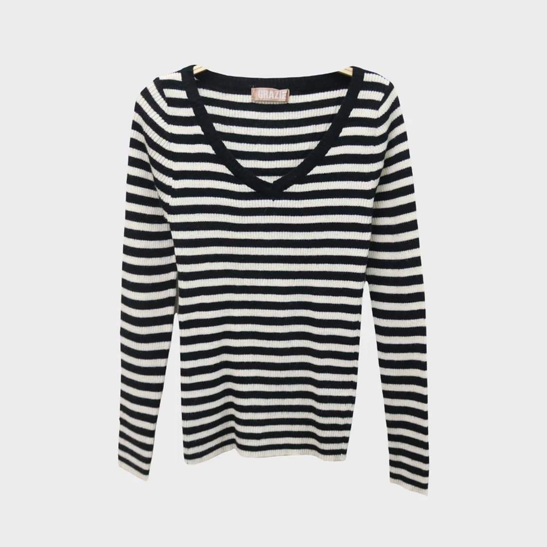 GRAZIE 스트라이프 브이넥 니트 62391 상품이미지1