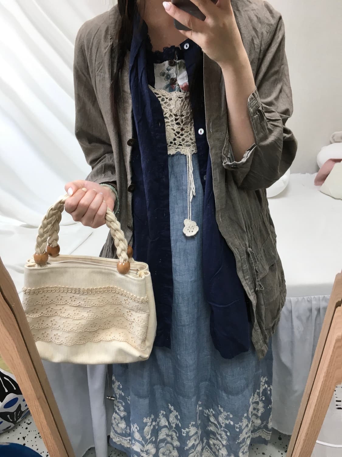 빈티지 블루 체크 하구미 모리 코디세트 상품이미지2