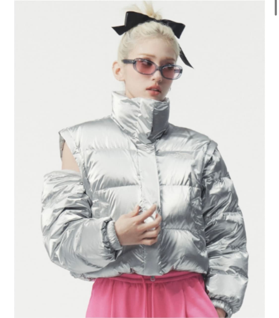 노스페이스 글로시 디테쳐블 패딩-실버 상품이미지1