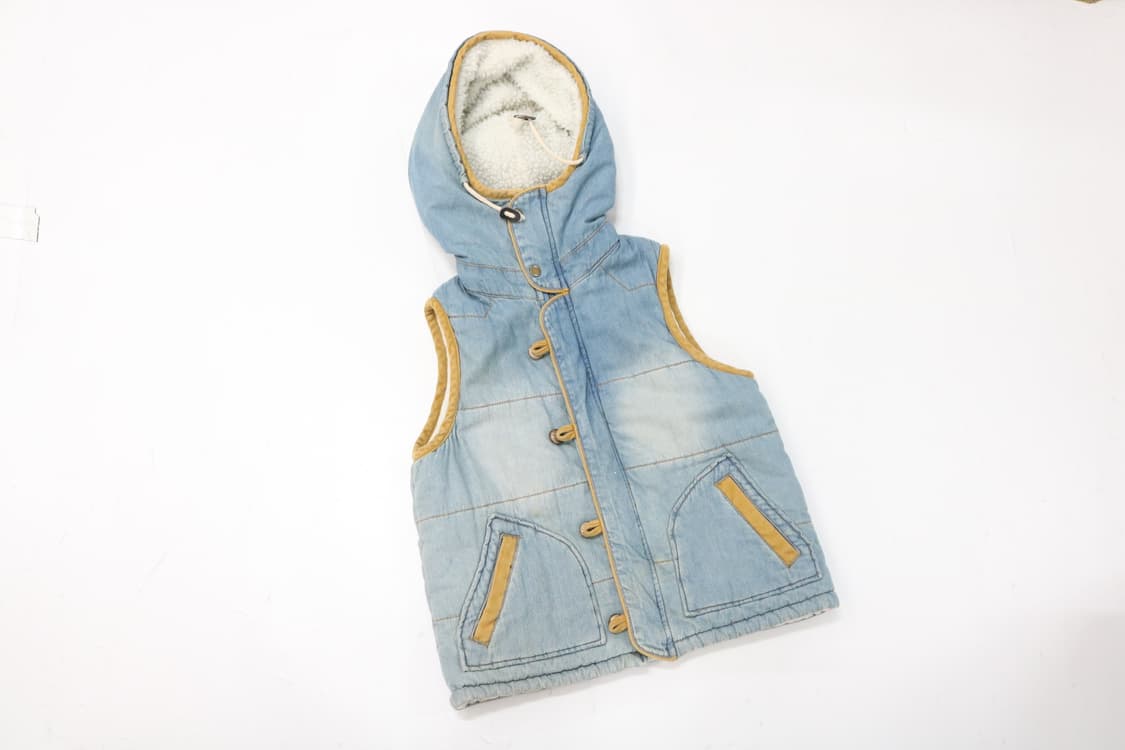 Petit Fleur 쁘띠플뢰르 빈티지 데님 양털 후드 베스트 상품이미지4