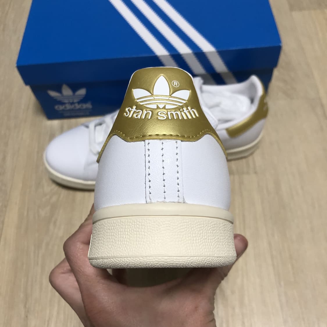 (275) 새상품 아디다스 adidas 스탠스미스 화이트 골드 리얼레더 상품이미지3