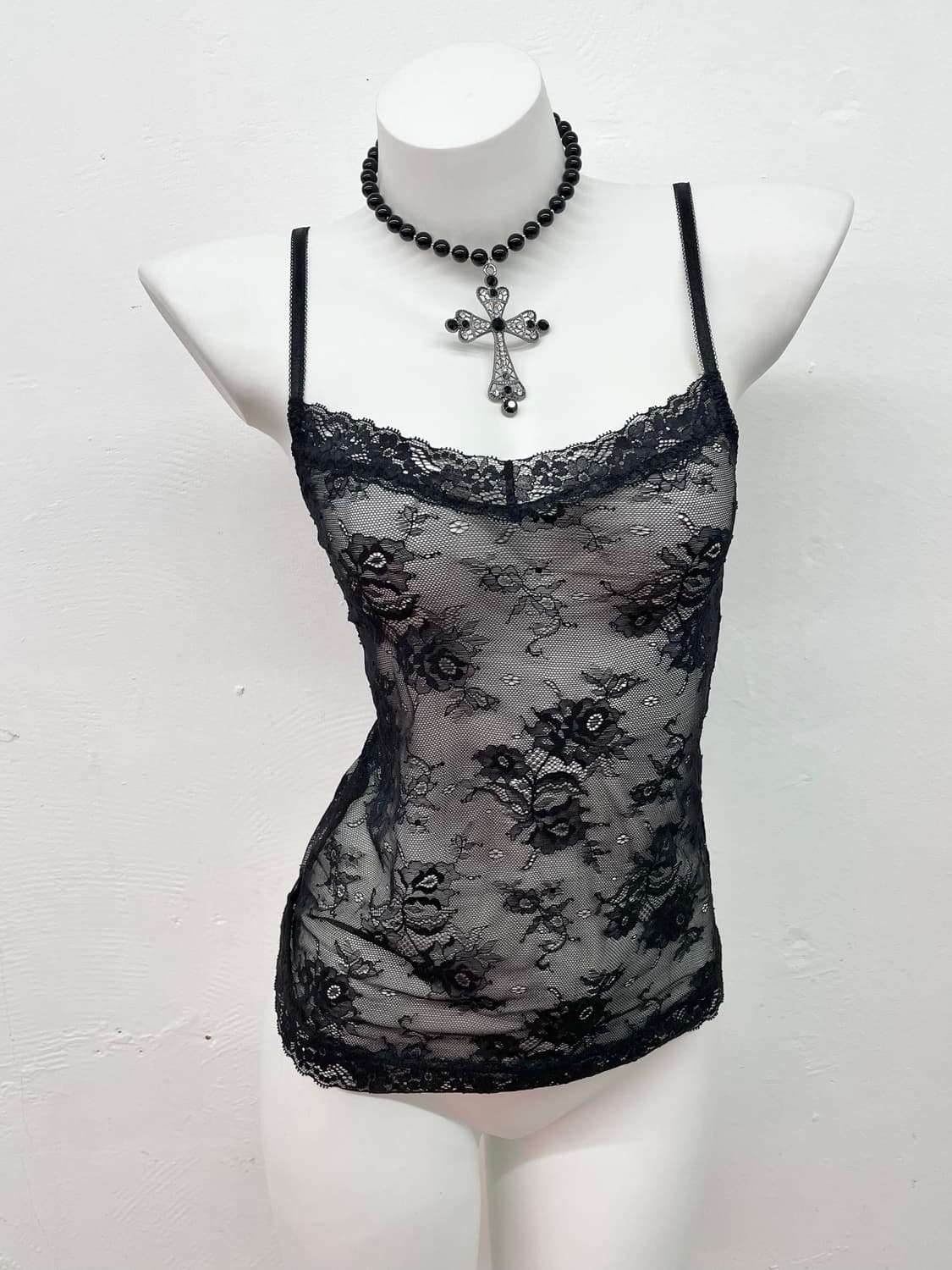 에블린 블랙 레이스 슬립 상품이미지1