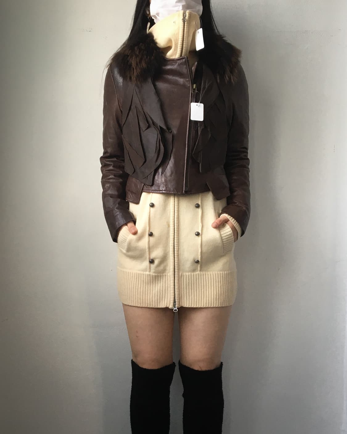 Raccoon fur collar leather jacket 상품이미지1