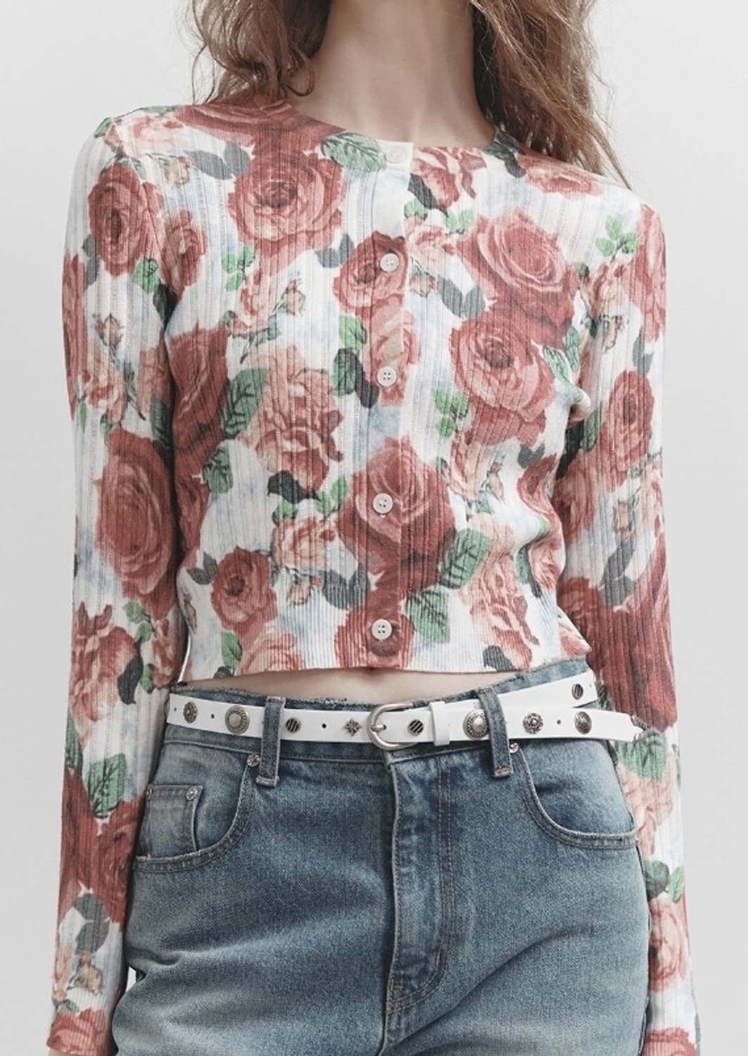 레이브 Print Crop Knit Cardigan rose 상품이미지1