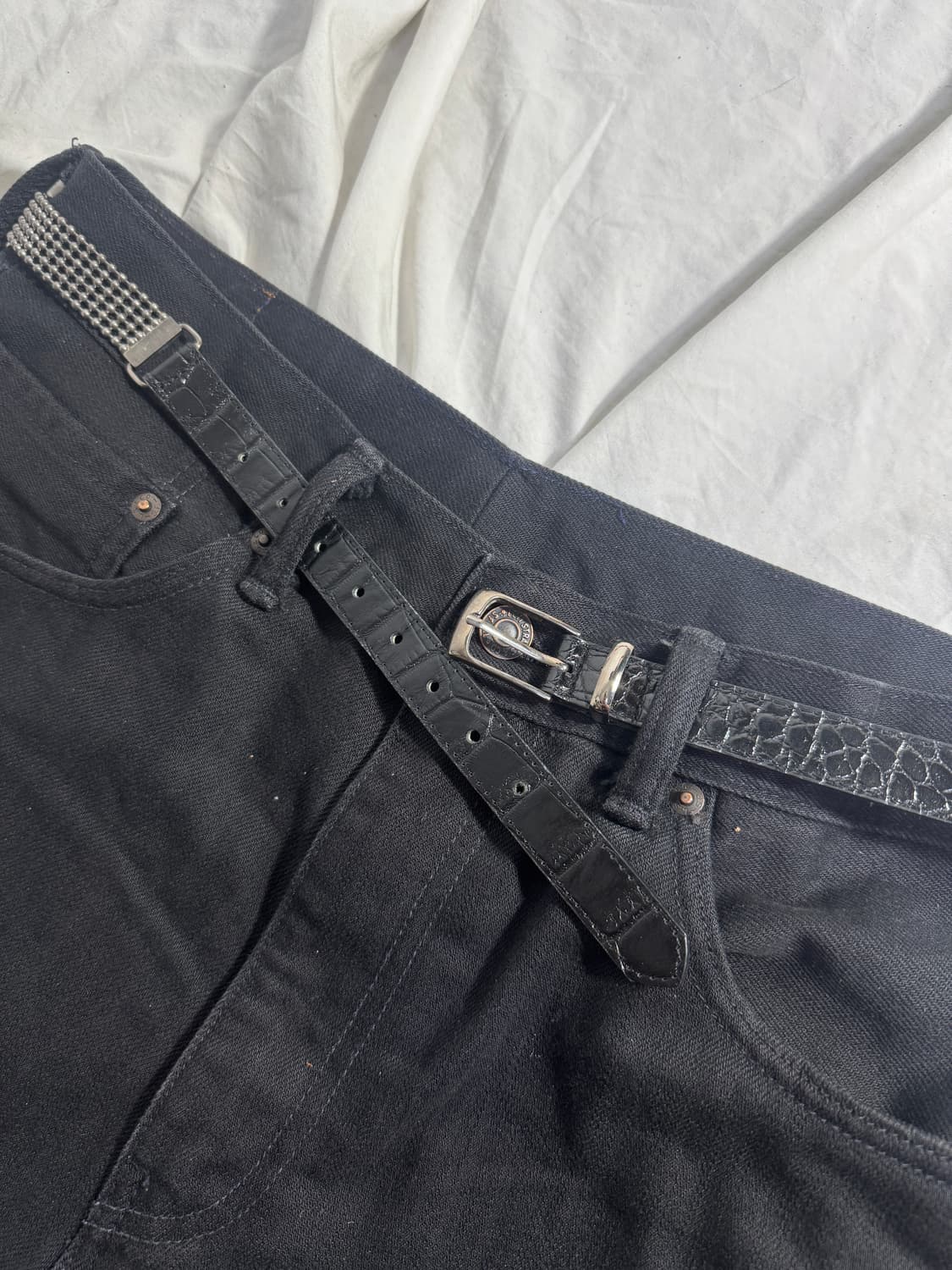 빈티지 스터드 크로커다일 레더 벨트 상품이미지3