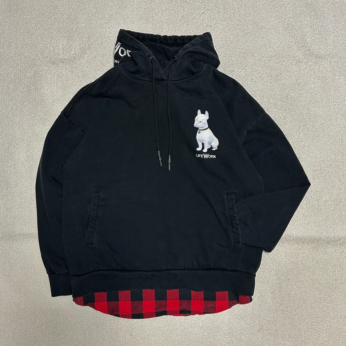 라이프워크 깅엄체크 레이어드 라독 후드티 상품이미지1