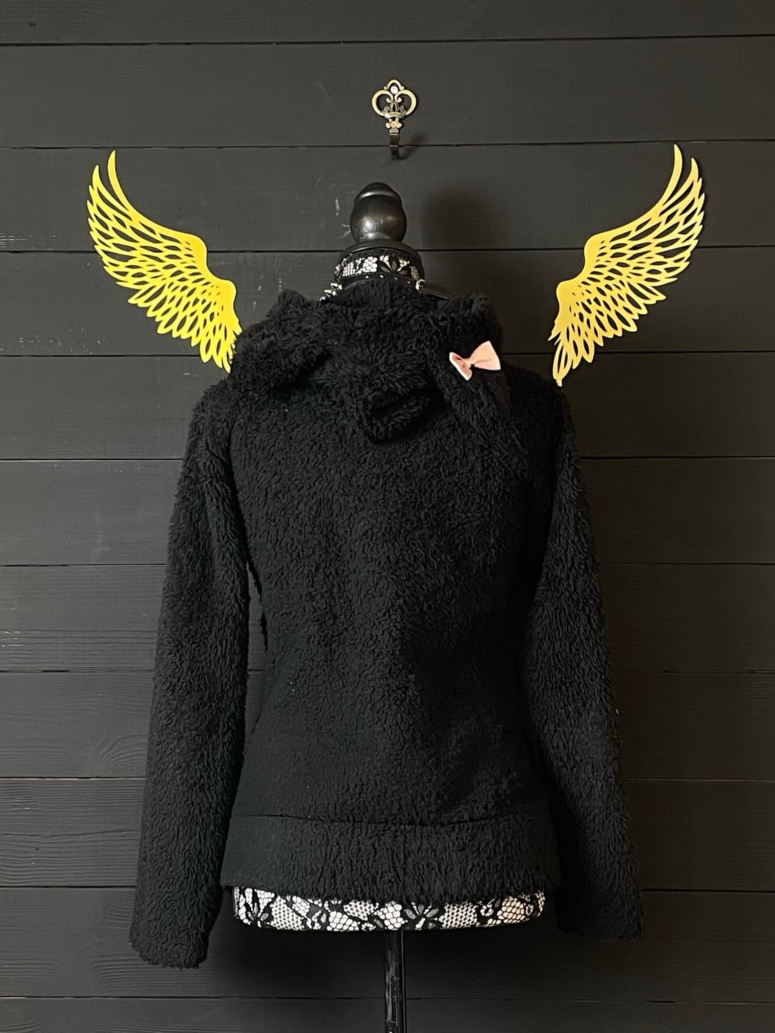 PEACH SALON 피치 살롱 네코미미 리본 고양이 귀 블랙 후드집업 상품이미지3