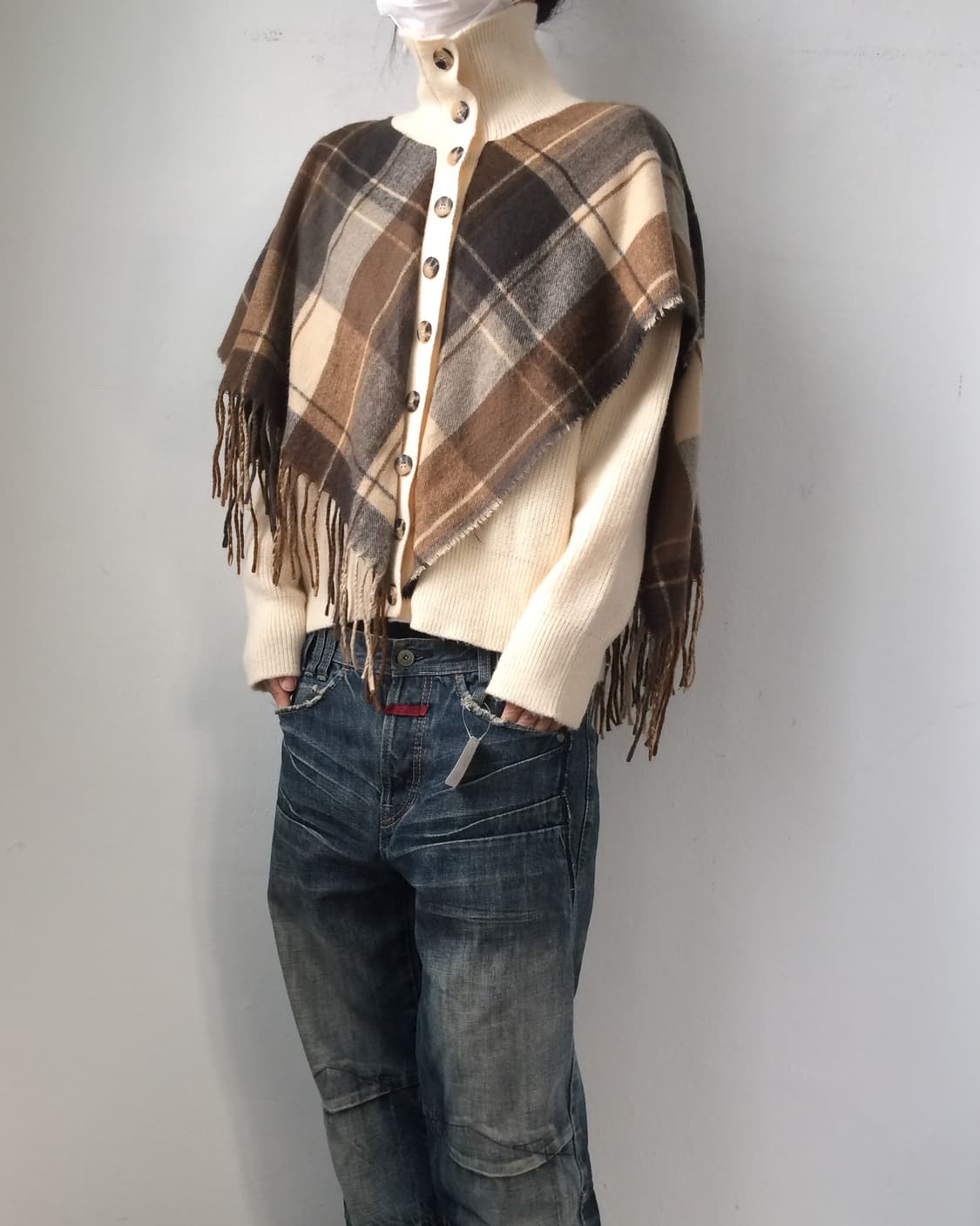 Muffler layered knit cardigan 상품이미지1