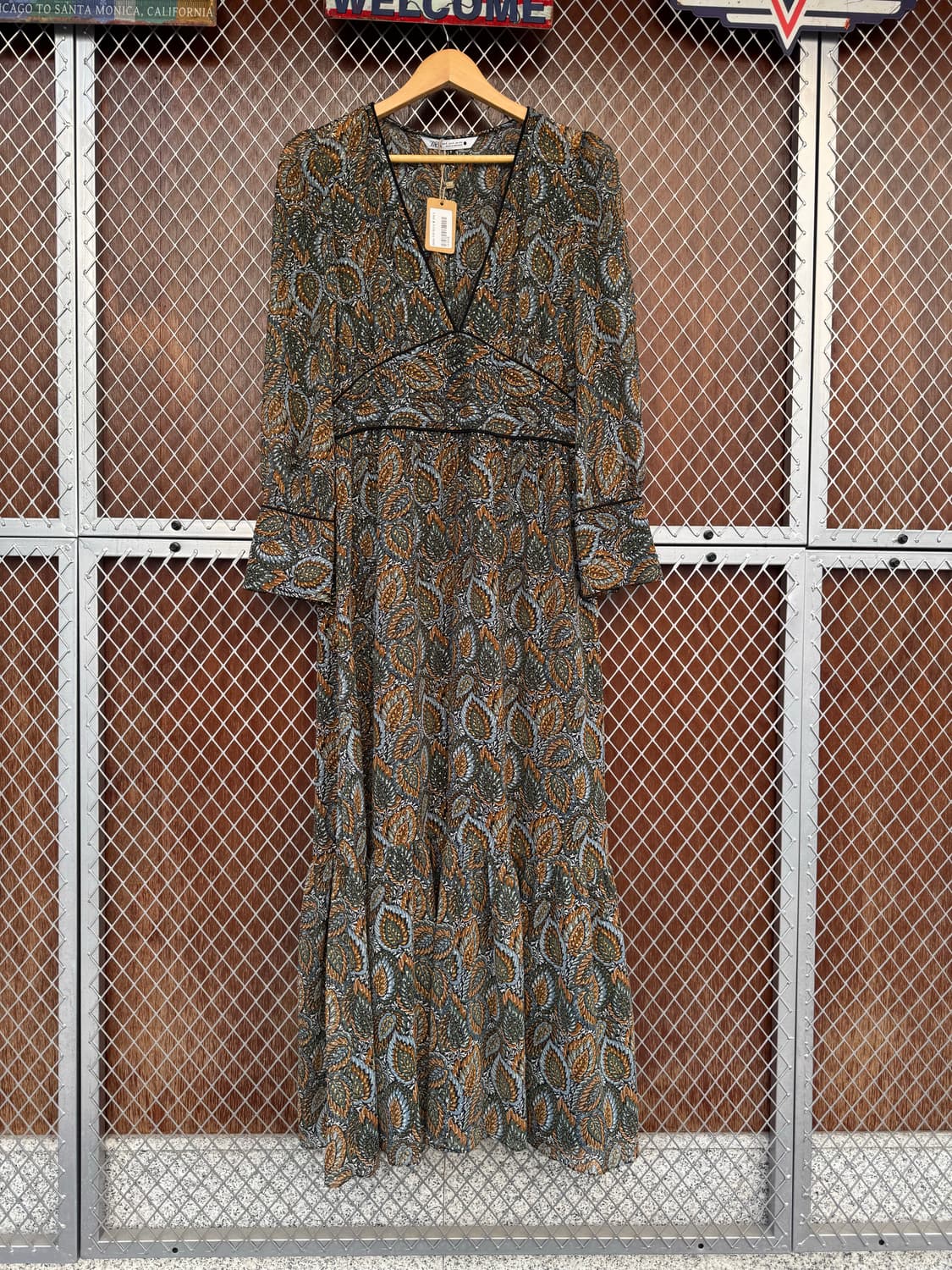 zara 자라 페이즐리 쉬폰 브이넥 스티치 웨스턴 롱 원피스 S 상품이미지2