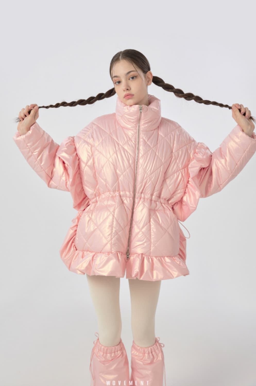 F) 워브먼트 WOVEMENT 필로우 퀼티드 숏 패딩 핑크 상품이미지4