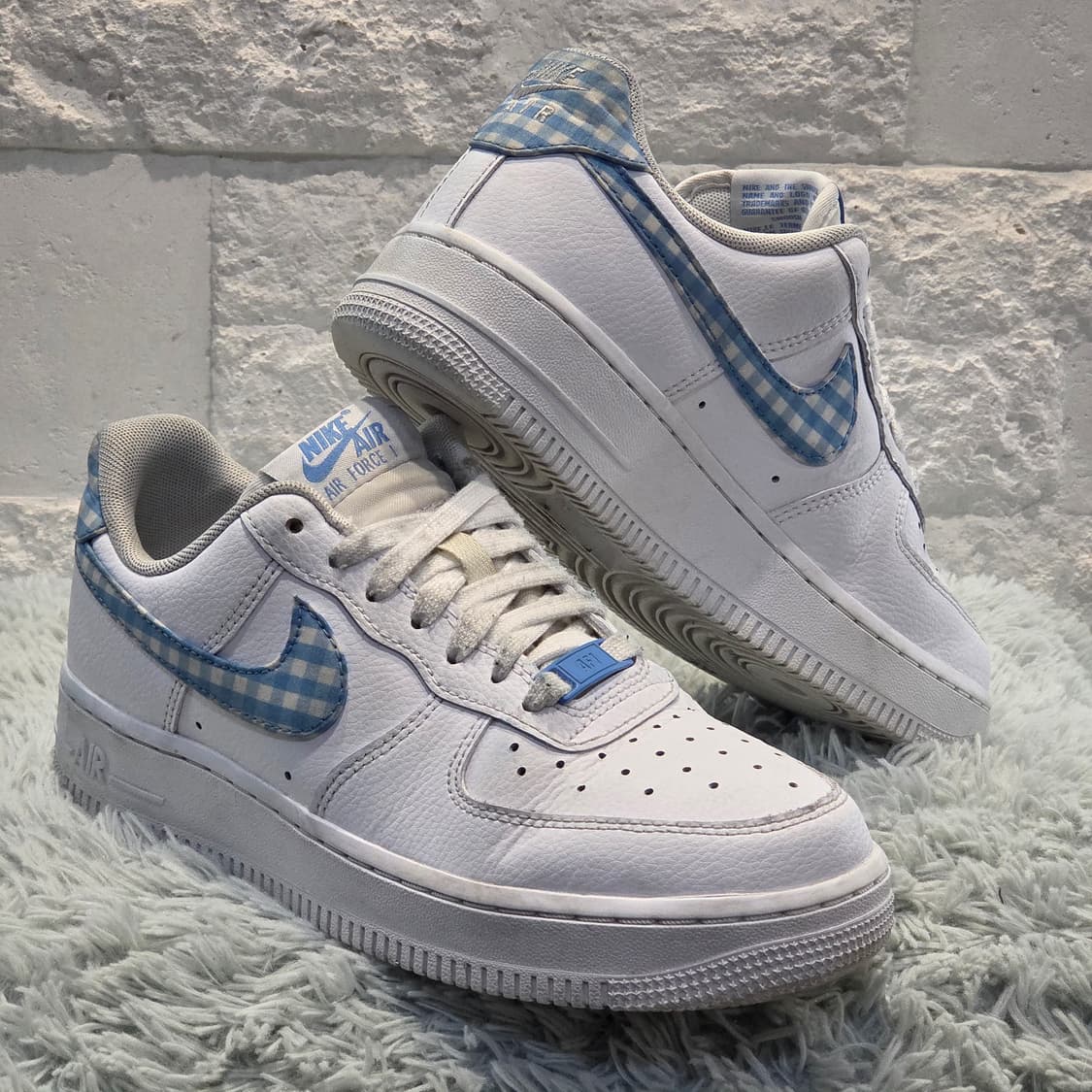 1q-19:나이키 에어포스 1 로우 징크 블루 깅엄 (23.5cm) 상품이미지4