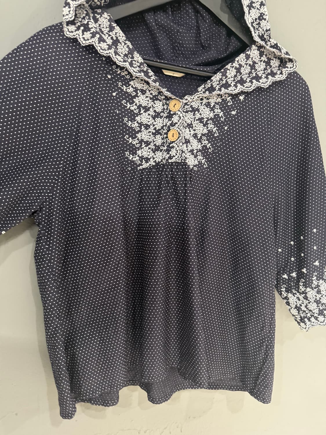 flower point dot pattern hood top 상품이미지8