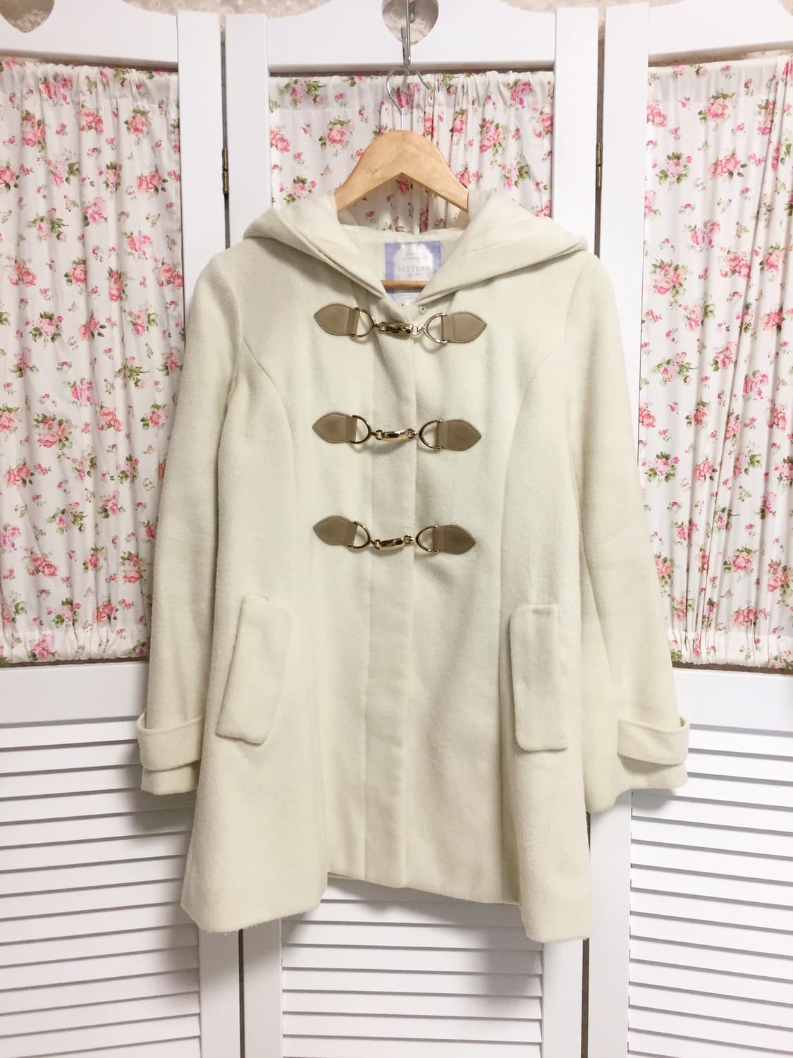 빈티지 아이보리 버클 후드 코트 상품이미지2
