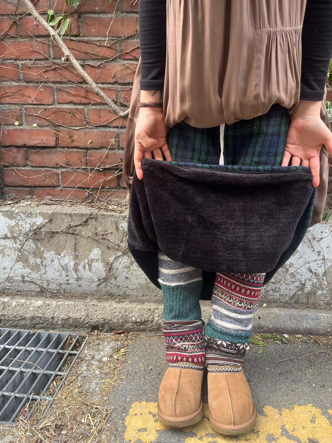 빈티지 그린 체크 패턴 롱스커트 상품이미지4