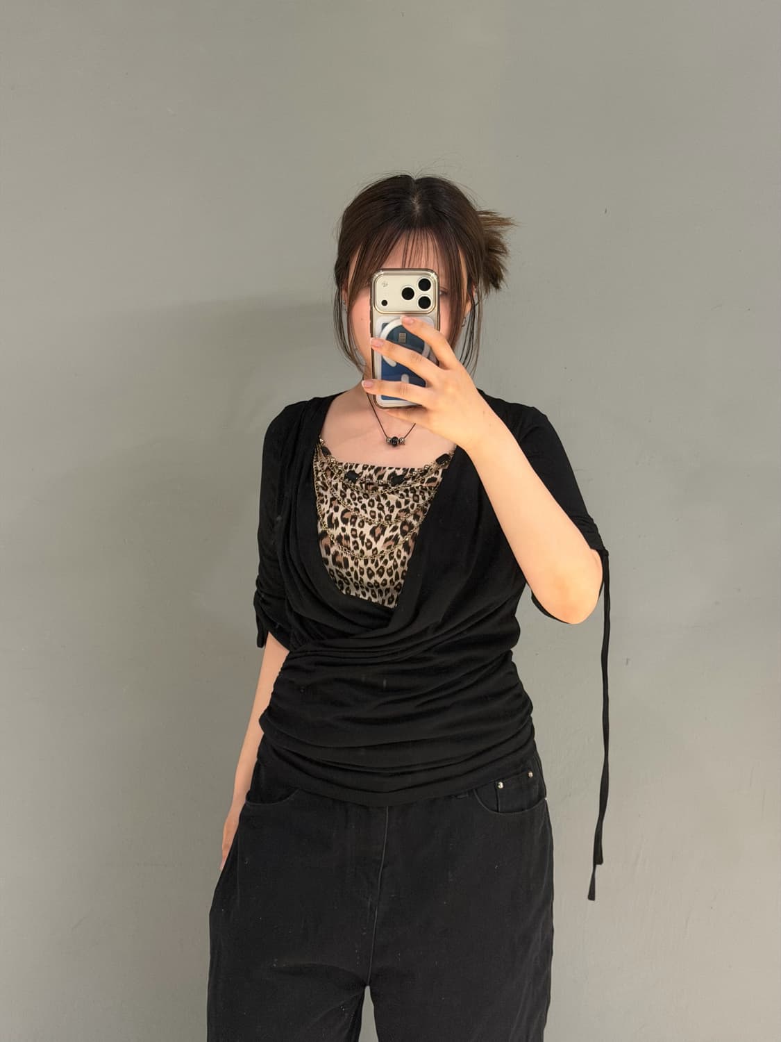 leopard layered drape detail top 상품이미지2