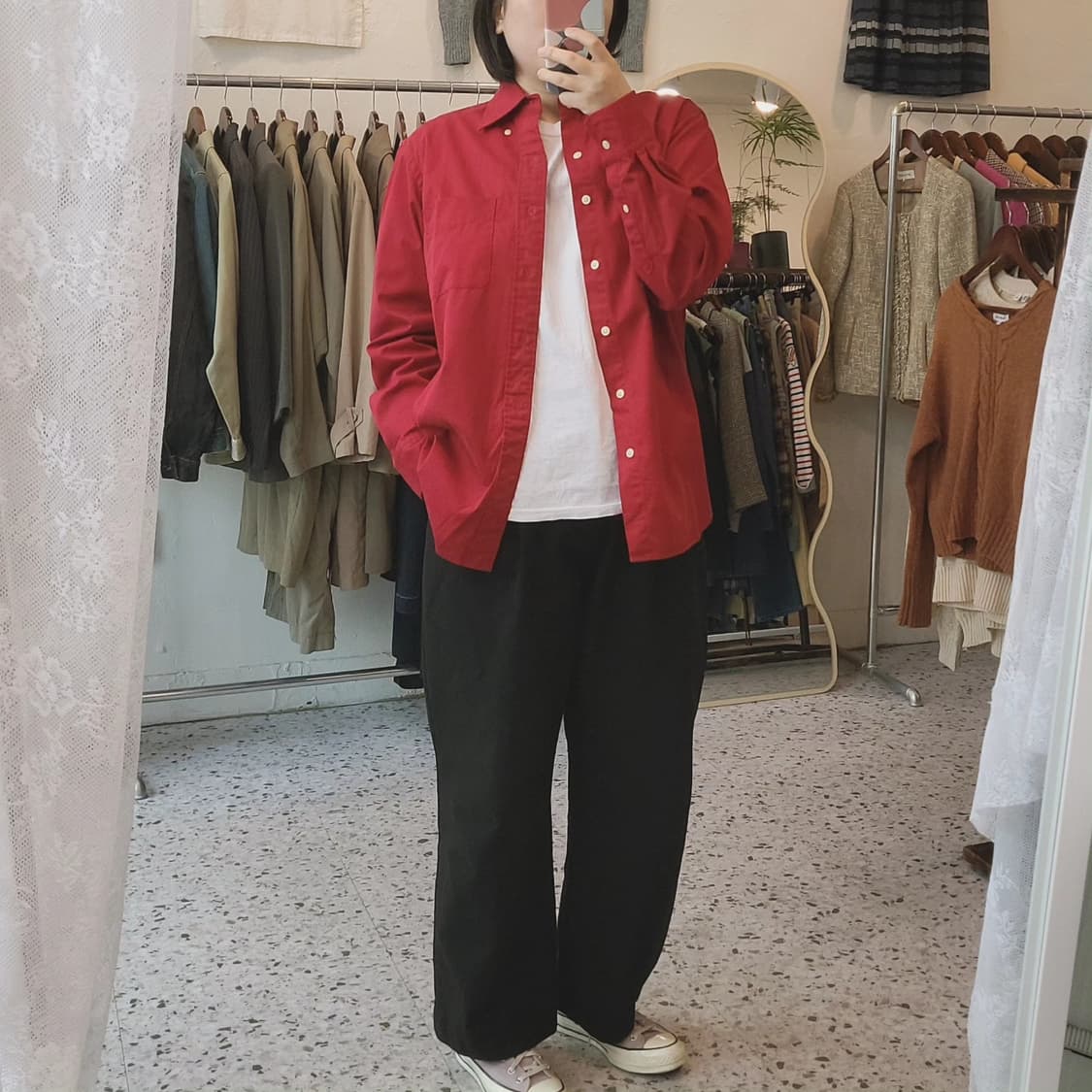 유니클로 레드 코튼 셔츠 상품이미지2