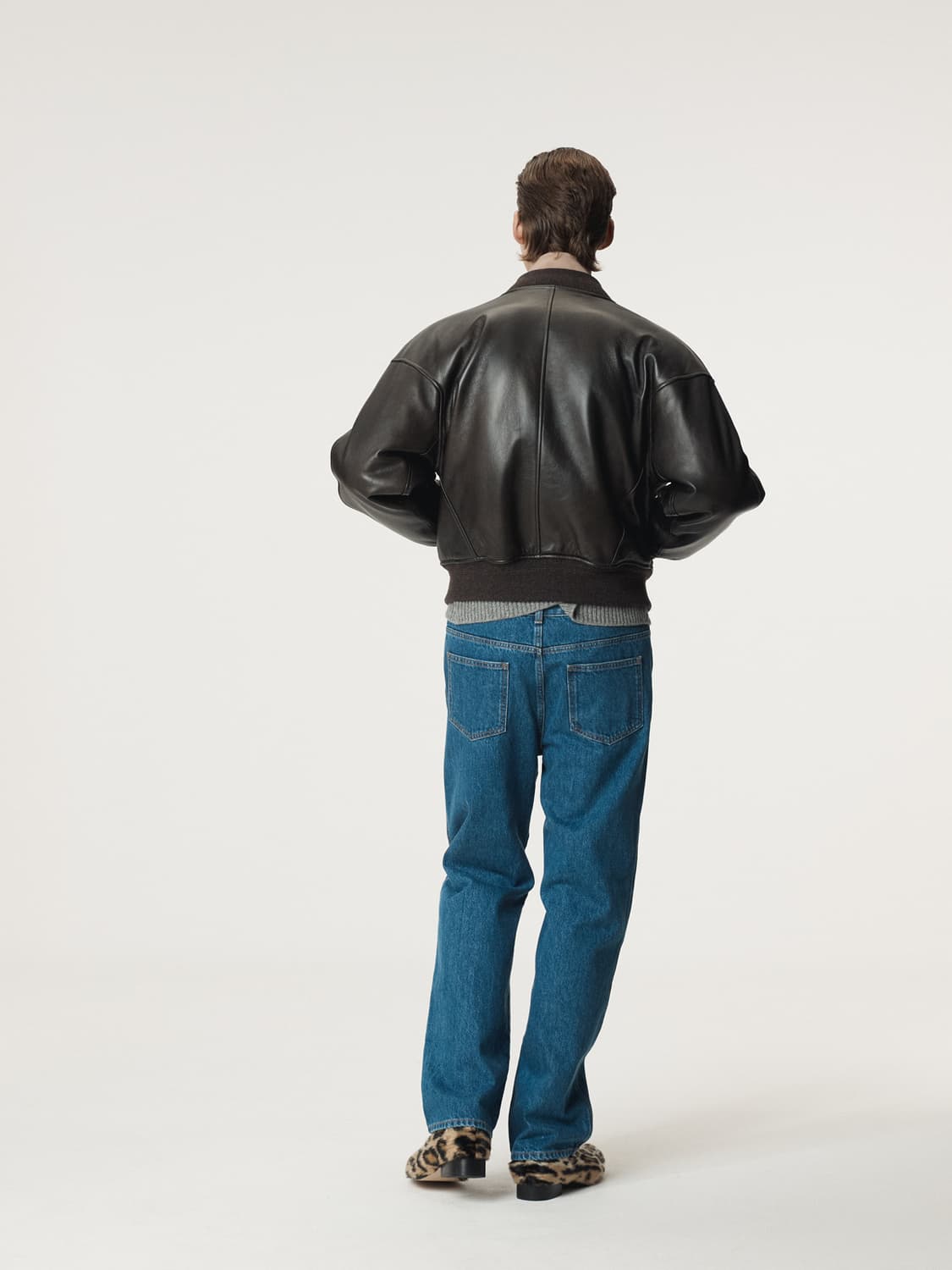 [L] 렉토 빈티지 이펙트 레더 가죽 봄버 블루종 자켓 상품이미지8