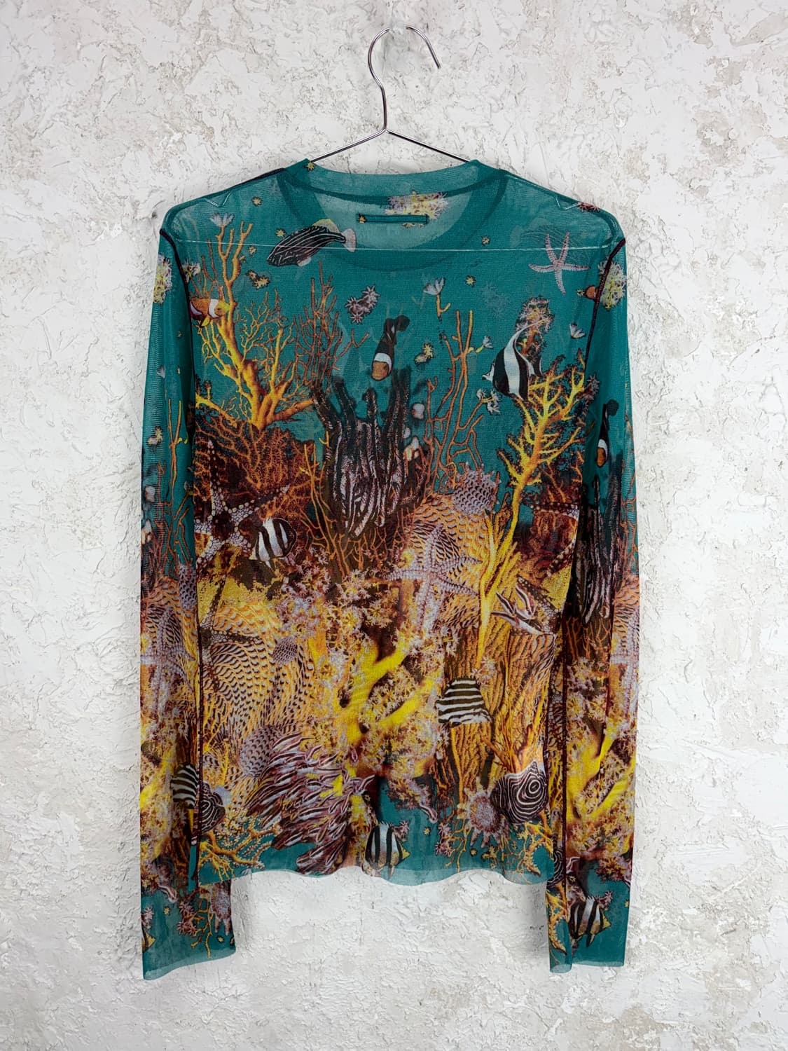 장 폴 고티에 (1990s) 언더워터 풀 프린팅 씨스루 메쉬 탑 상품이미지5