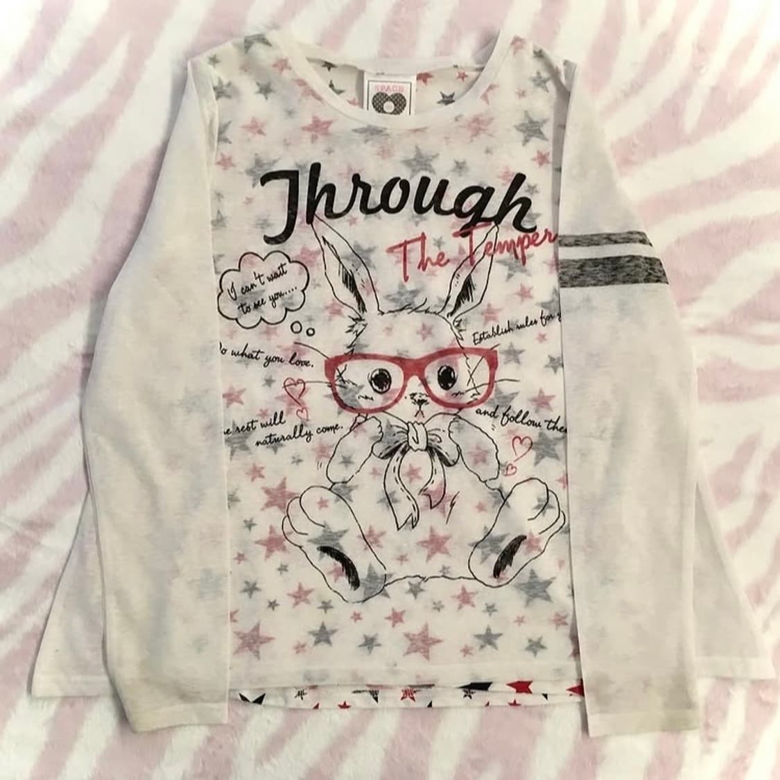 빈티지 조지후쿠 헤이세이 갸루모리너드니혼진미소녀 별토끼 레터링 티셔츠 상품이미지1