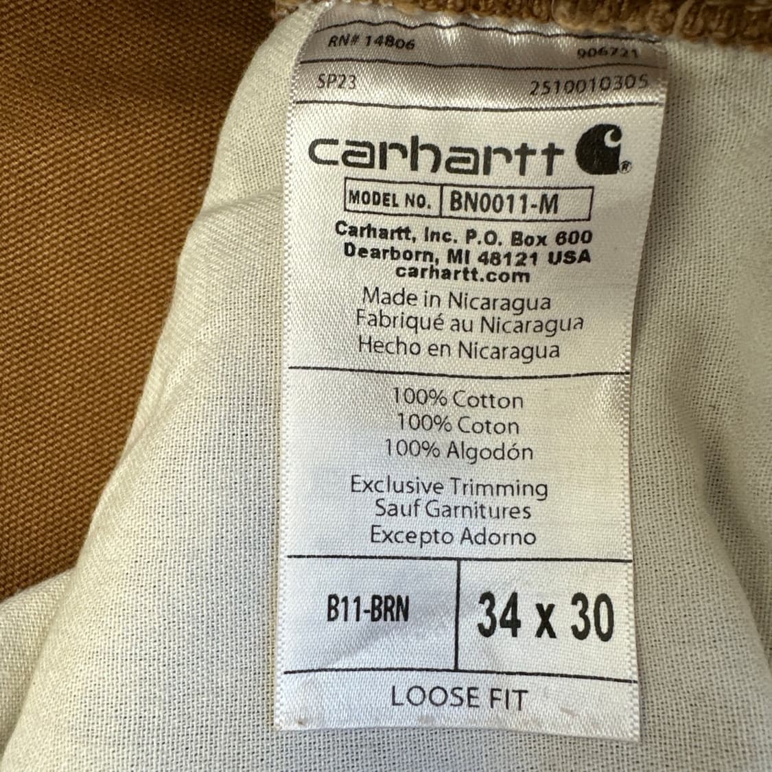[34x30] 칼하트 B11 BRN 싱글니 워크팬츠 상품이미지9