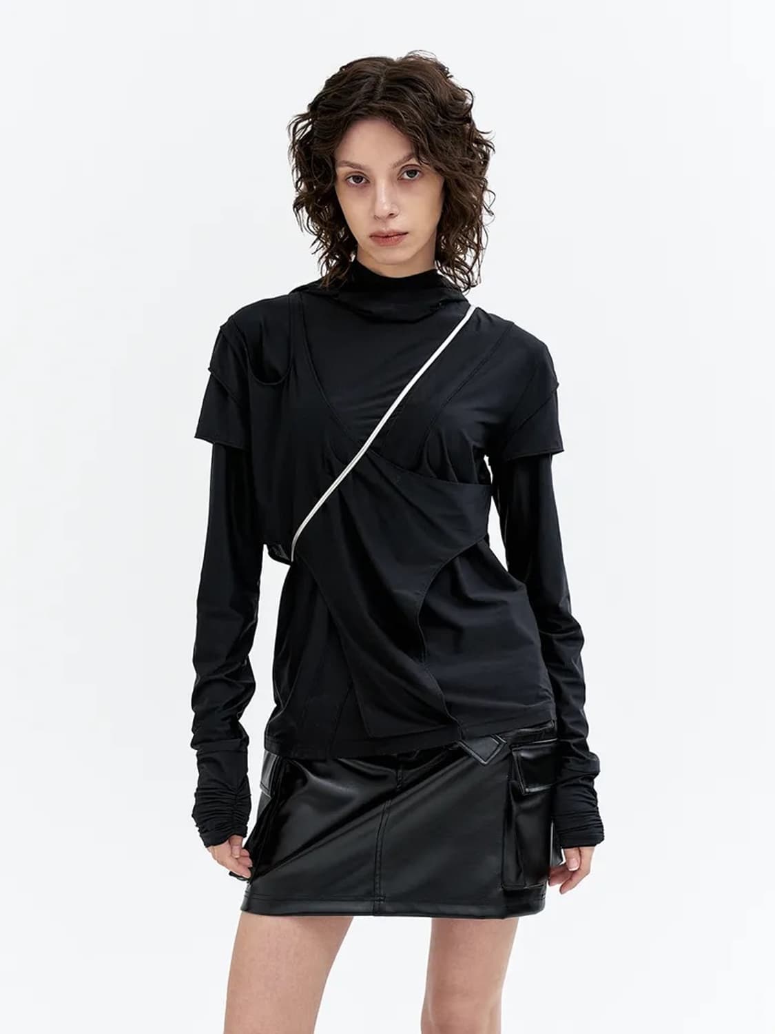 LEEY YEEL CUFFS SHIRRING LAYERED HOODED 상품이미지4