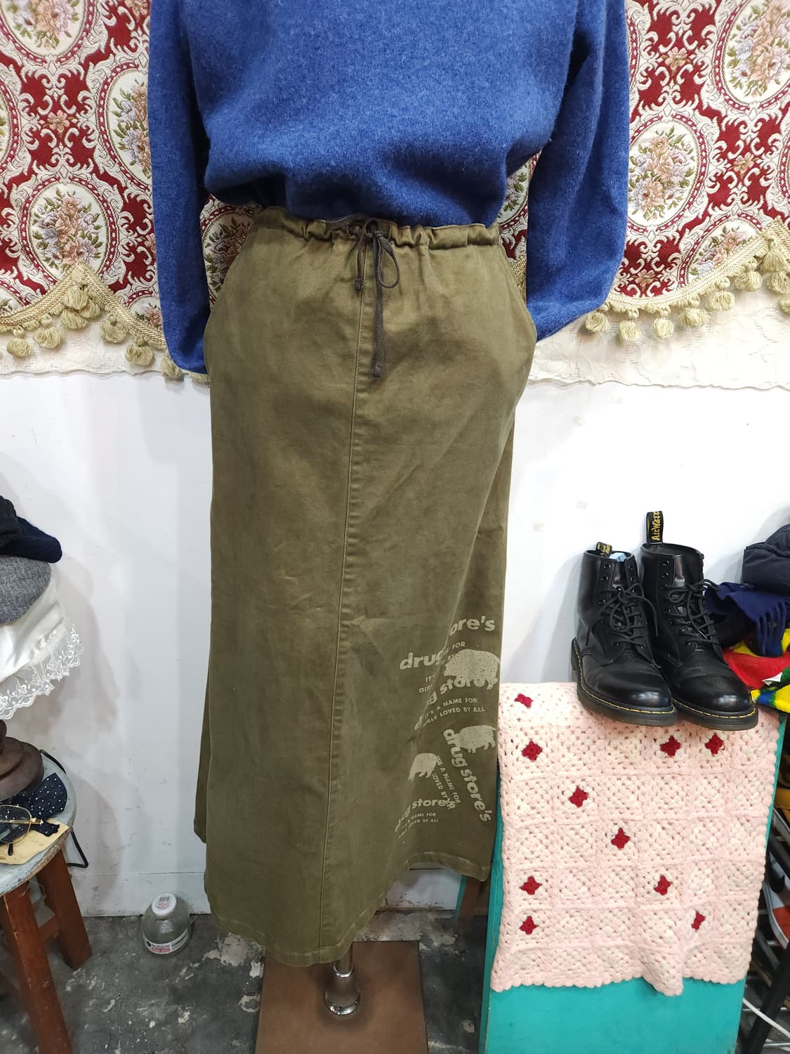 드러그스토어 카키 벤딩 코튼 롱 스커트 drugstore's
 상품이미지1