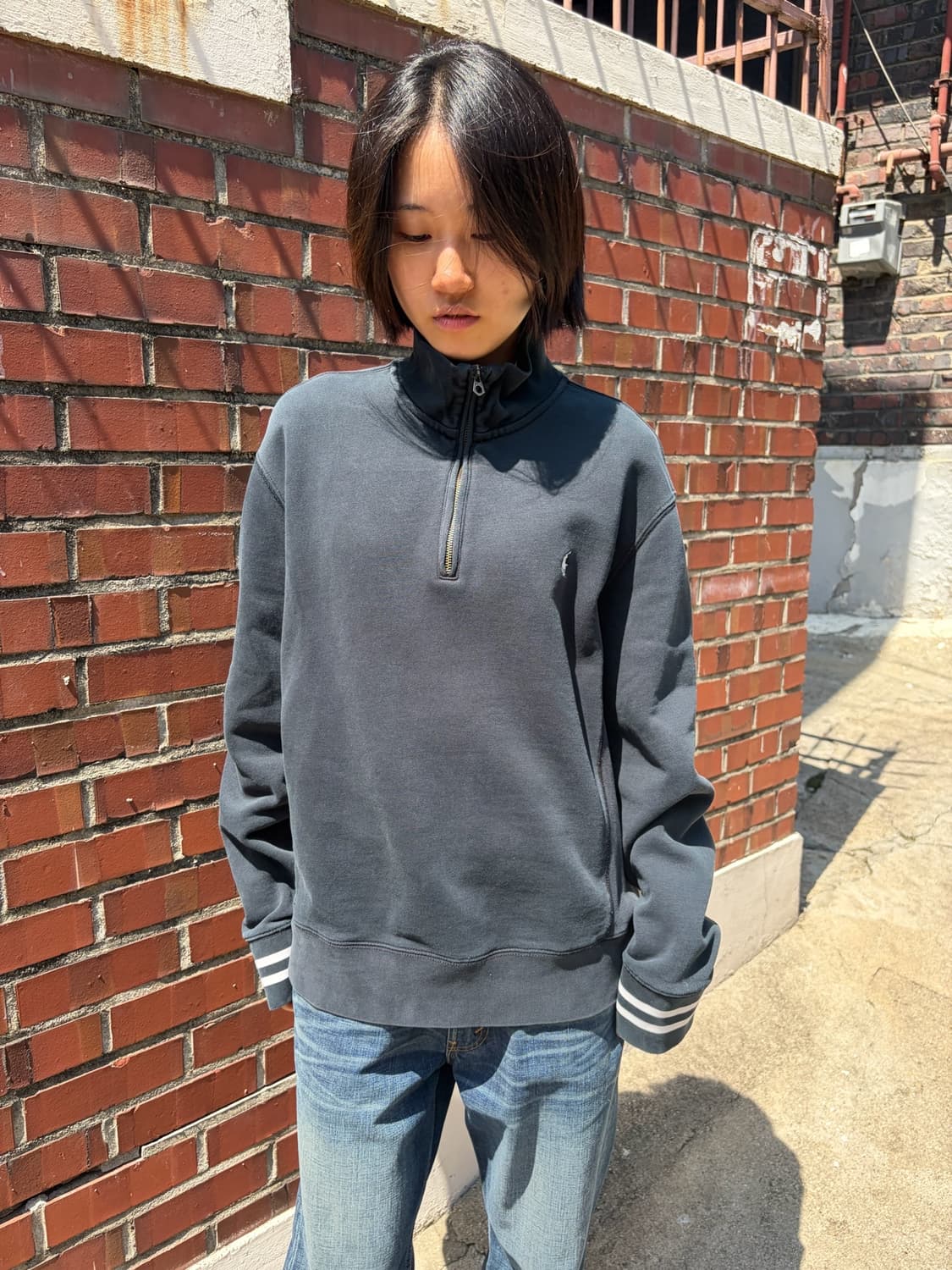 Polo Ralph Lauren 차콜 소매 라인 반집업 스웨트셔츠 L 상품이미지3