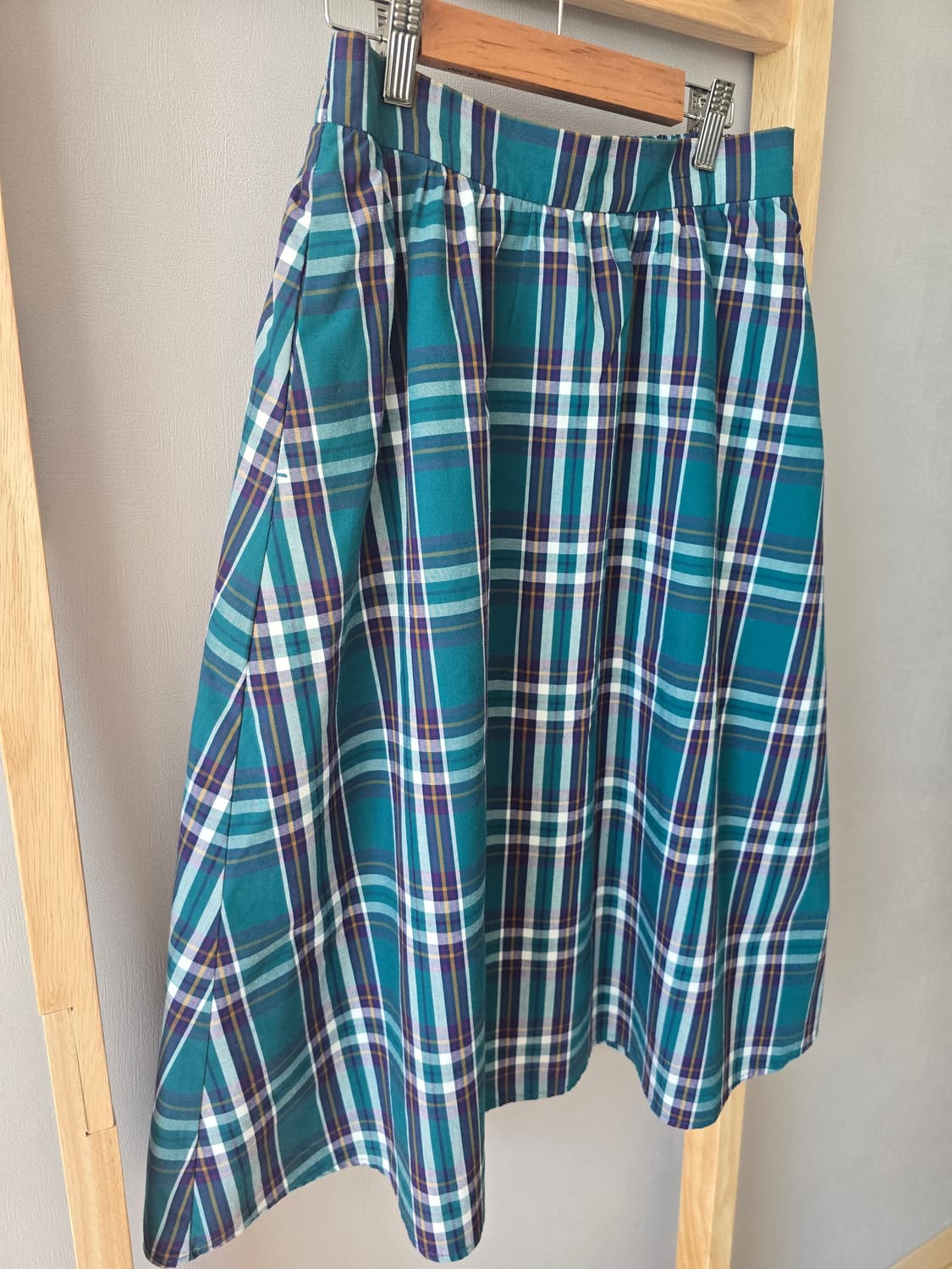 GU 그린 체크 플레어 스커트 (뒷밴딩 / 포켓) 상품이미지8