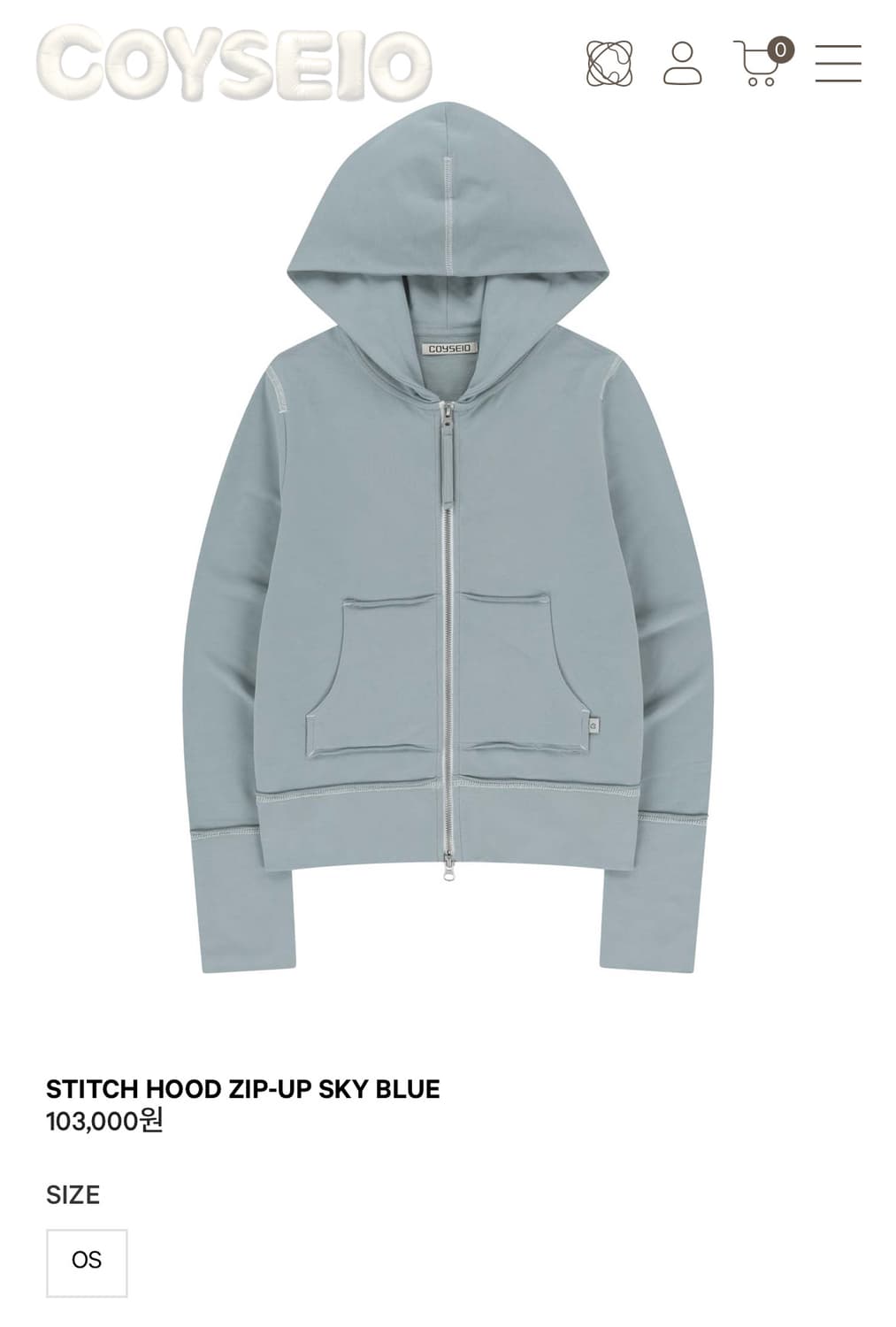 Coyseio STITCH HOOD ZIP-UP SKY BLUE 상품이미지1