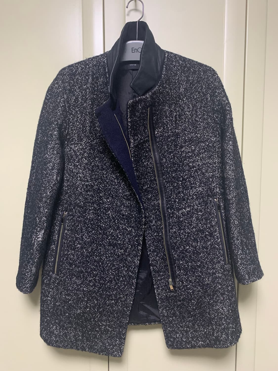 시스템 트위드 가죽매칭 코트 상품이미지1