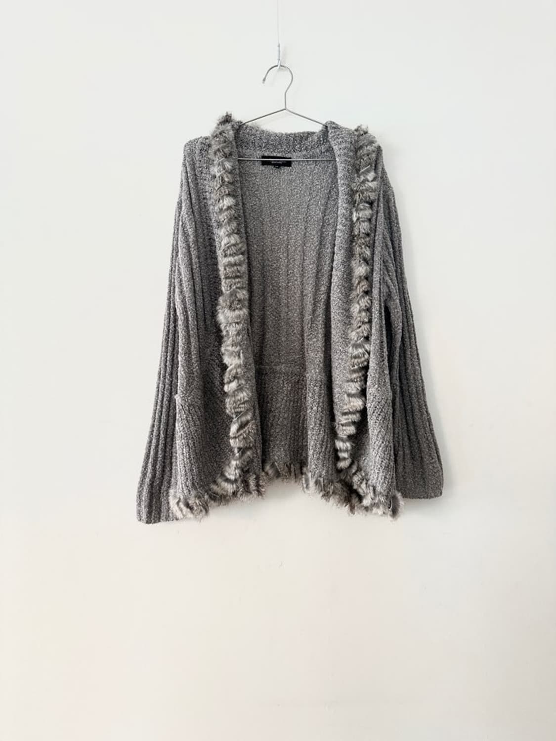 Rabbit fur trimming open cardigan / grey 상품이미지1