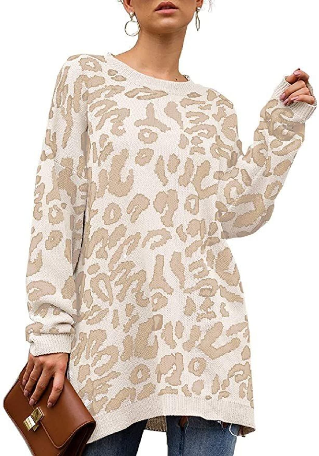 레오파드 니트 롱 원피스 베이지 상품이미지3