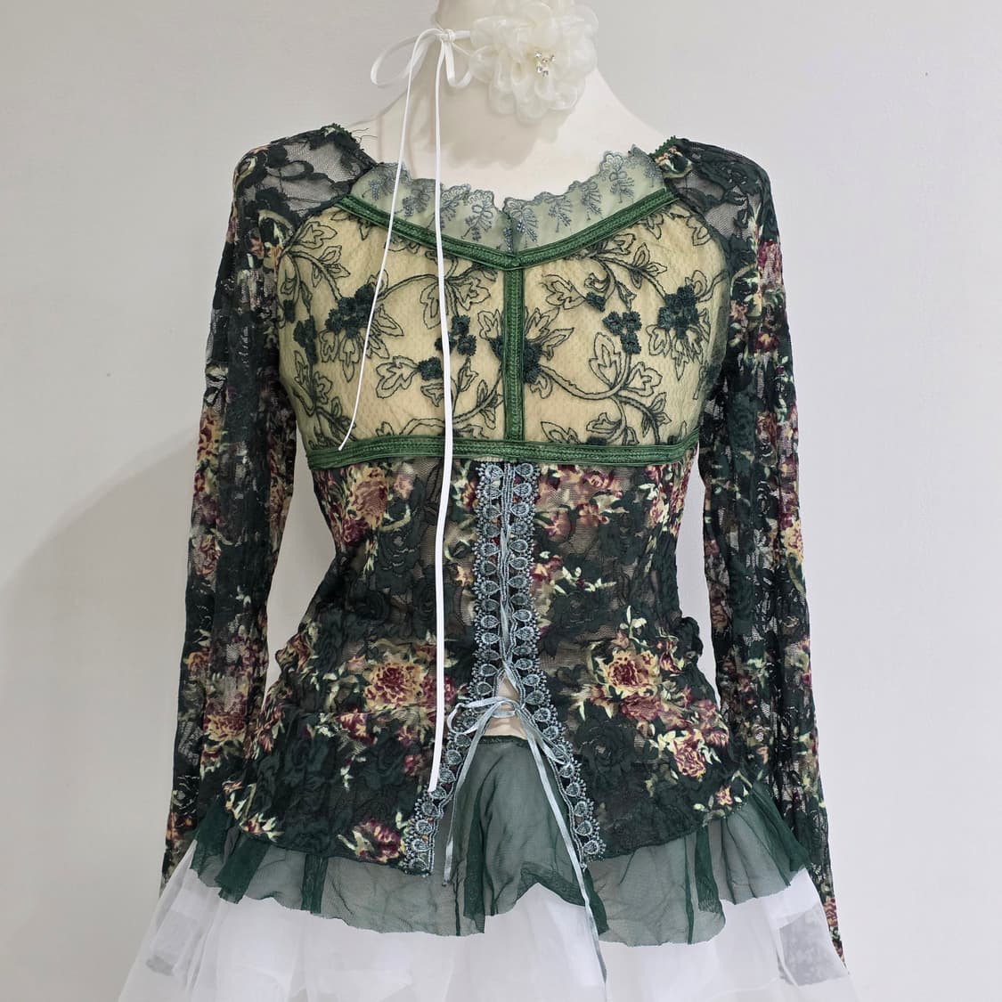 보헤미안 앤틱 로코코 모리걸 코르셋 레이스 블라우스 상품이미지2
