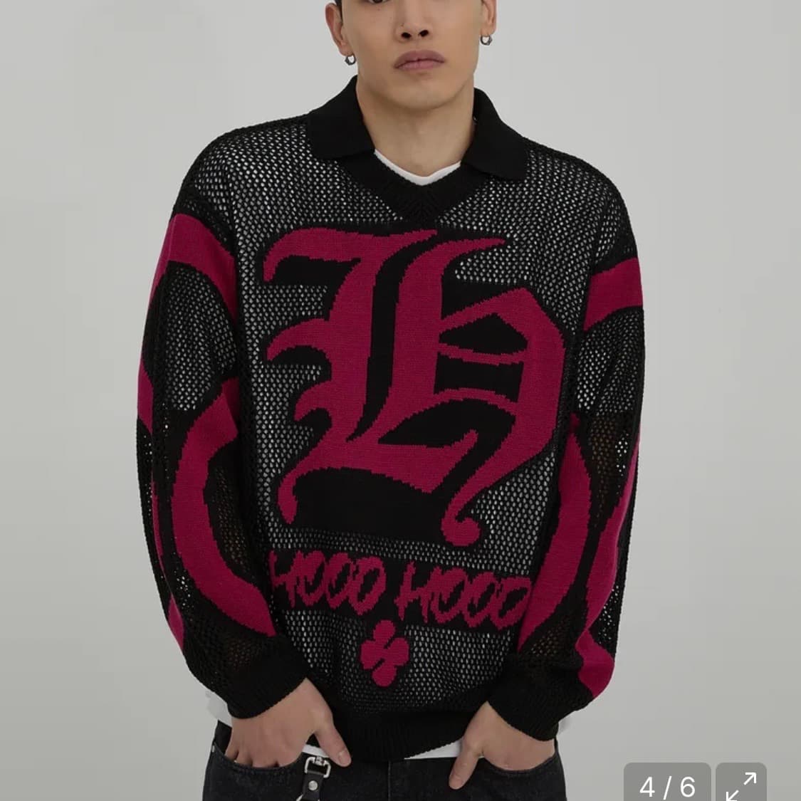 후드후드 H 카라 스카시 니트 블랙 상품이미지2