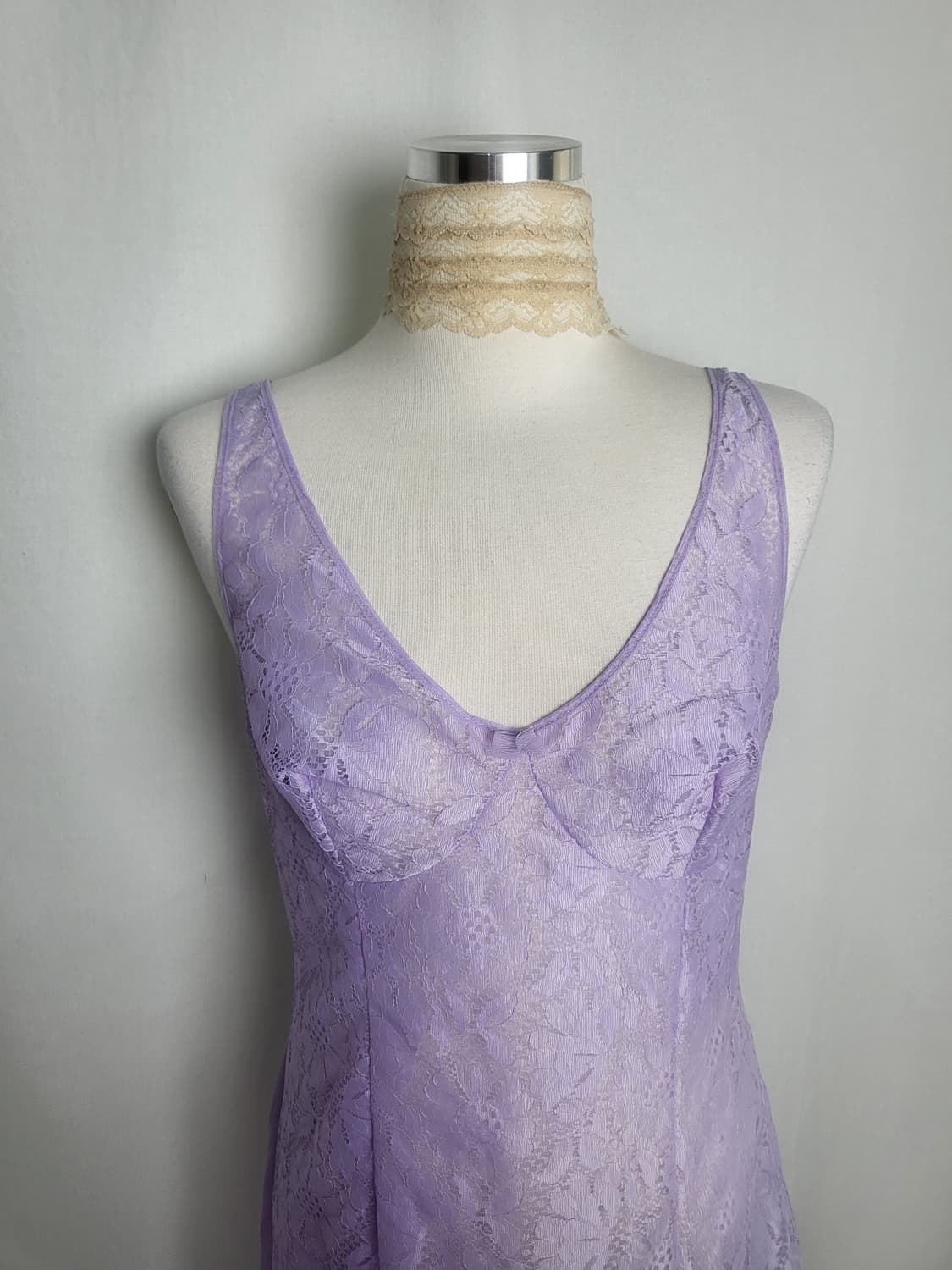 빈티지 뮤트 퍼플 레이스 슬립 원피스 상품이미지1