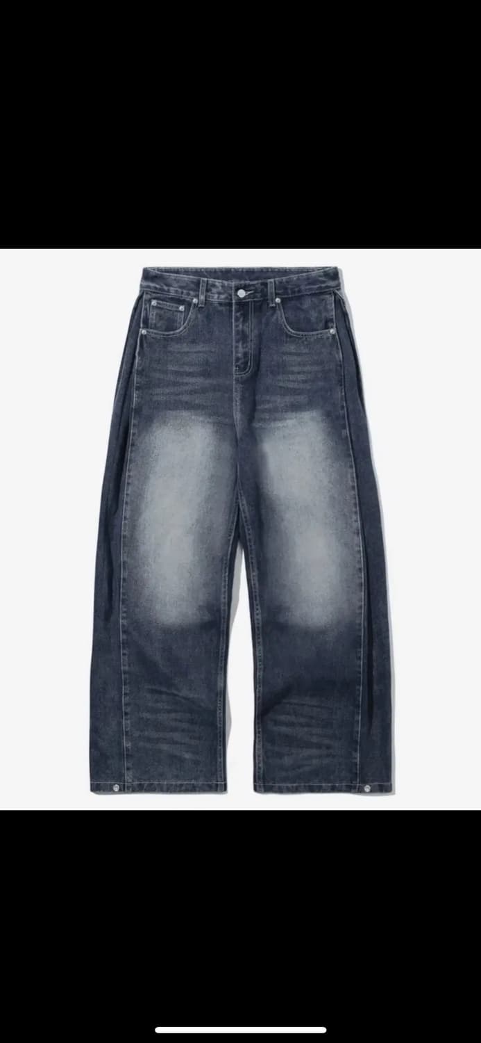 트릴리온 사이드 턱 스냅 버튼 와이드 데님 팬츠 상품이미지1