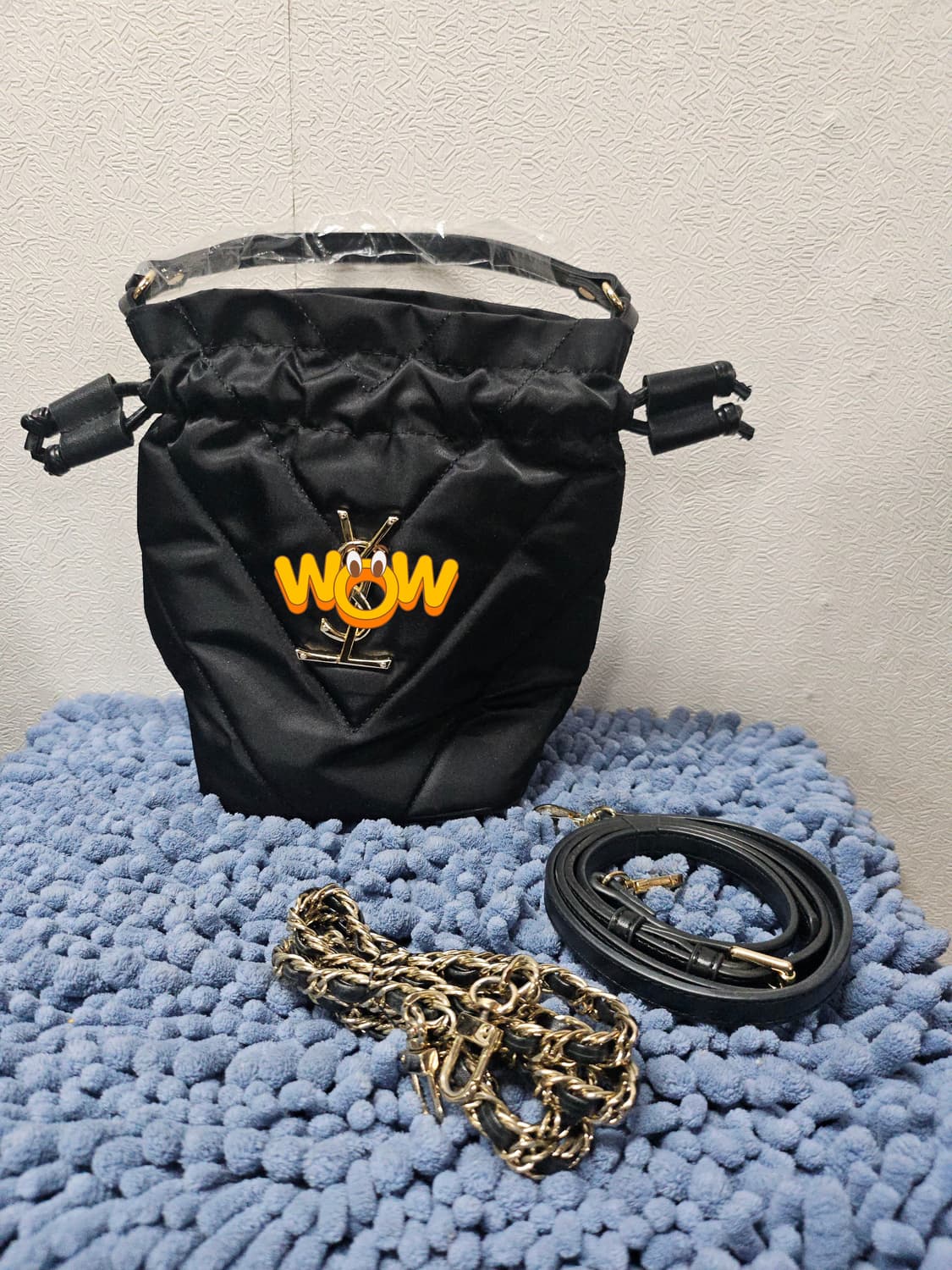 블랙 퀼팅 버킷백(미사용) + 체인 스트랩 상품이미지2