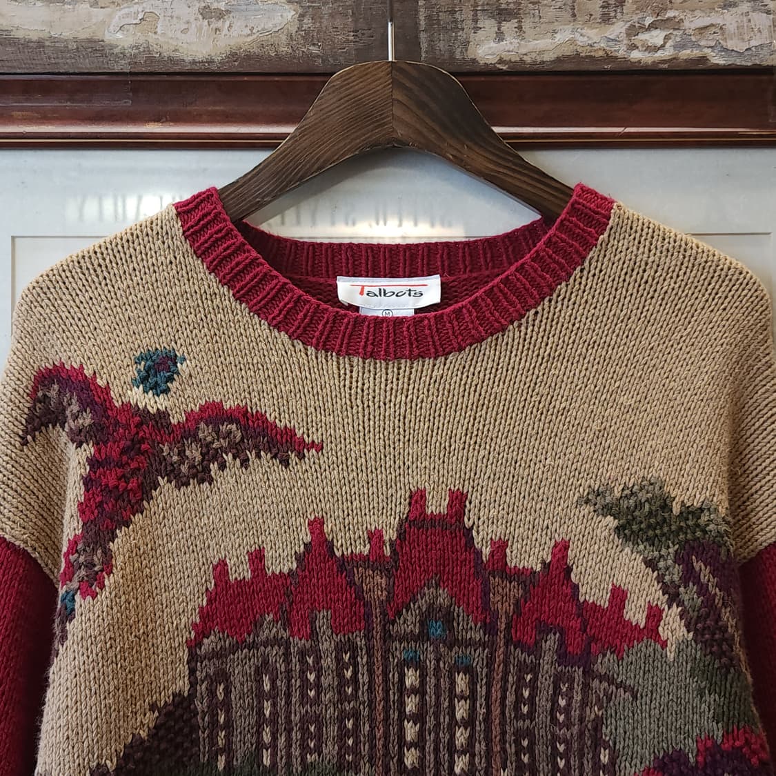 90s 빈티지 핸드메이드 니트 원피스 컨트리 강아지 프린팅 코튼 니트 M 상품이미지3