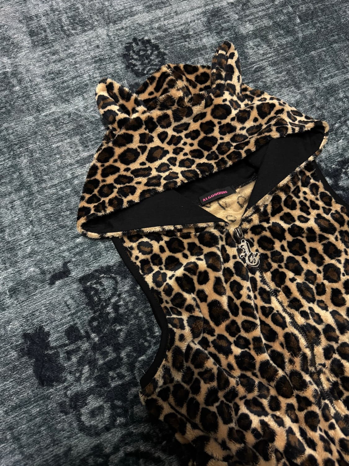 Algonquins 00s cat ear leopard fur hoodi 상품이미지2